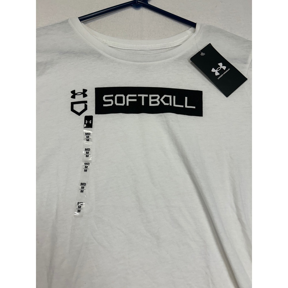 Under Armour Womens White Softball Graphic T-Shirt Loose Fit MD 1377616